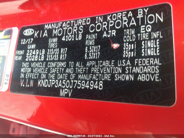 KIA SOUL + 2018 KNDJP3A50J7594948 Image 9