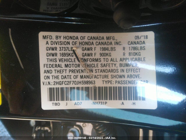 Honda Civic Sedan Ex 2018 2HGFC2F70JH598963 Image 9