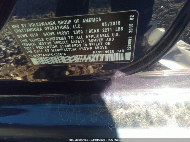 1VWAT7A34FC100474 Volkswagen Passat 1.8t Wolfsburg Ed