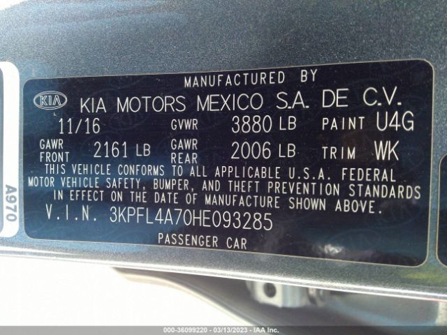 3KPFL4A70HE093285 KIA FORTE S