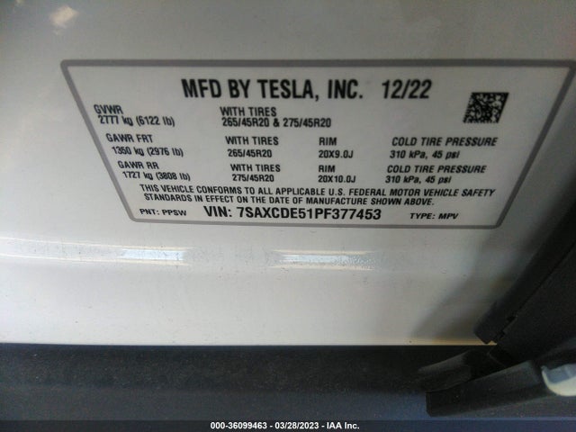 2023 Tesla Model X, VIN: 7SAXCDE51PF377453
