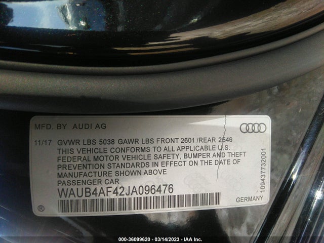 WAUB4AF42JA096476 Audi S4 Premium Plus