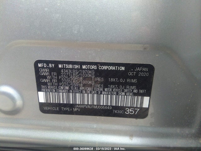 JA4APVAU1MU005649 Mitsubishi Outlander Sport Se