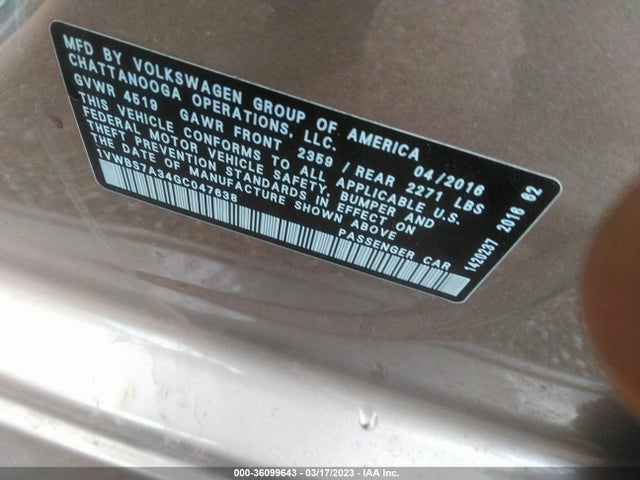 1VWBS7A34GC047638 Volkswagen Passat 1.8t Se W/technology