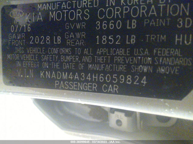 2017 Kia Rio, VIN: KNADM4A34H6059824