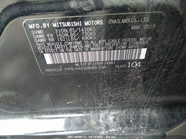 ML32F3FJ1KHF14961 Mitsubishi Mirage G4 Es/rf