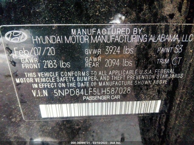 Hyundai ELANTRA SEL 2020 5NPD84LF5LH587028 Image 10