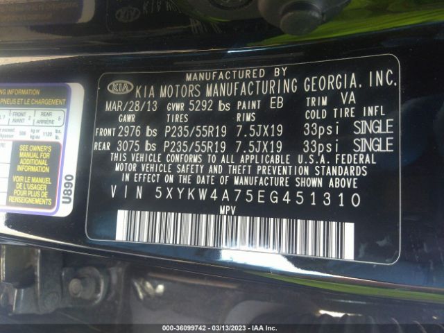 5XYKW4A75EG451310 KIA Sorento Sx Limited
