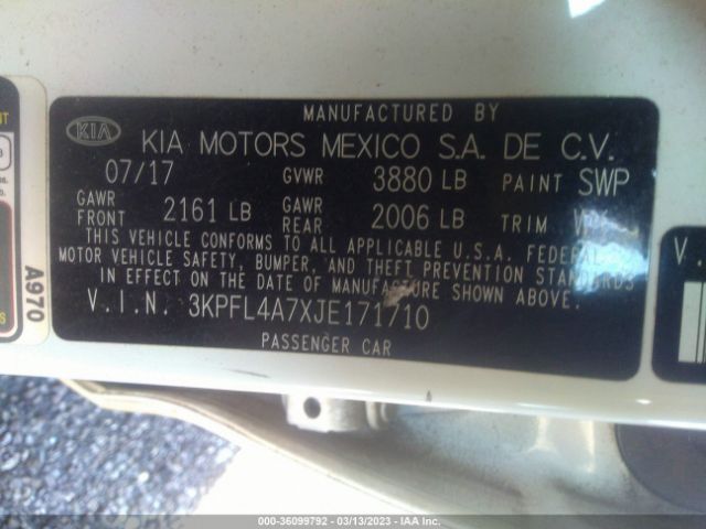 3KPFL4A7XJE171710 KIA FORTE LX