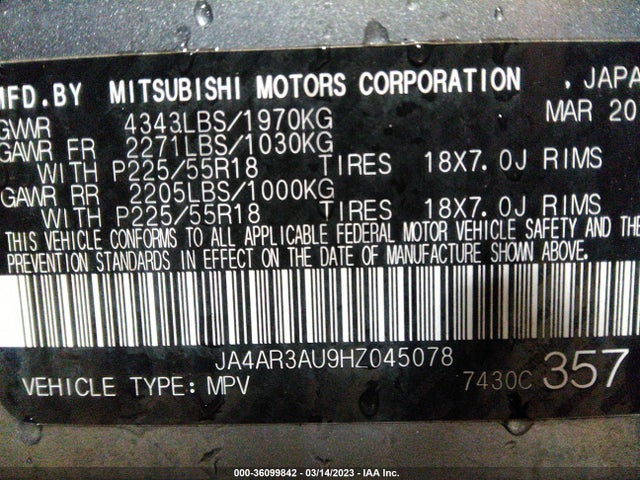 JA4AR3AU9HZ045078 Mitsubishi OUTLANDER SPORT