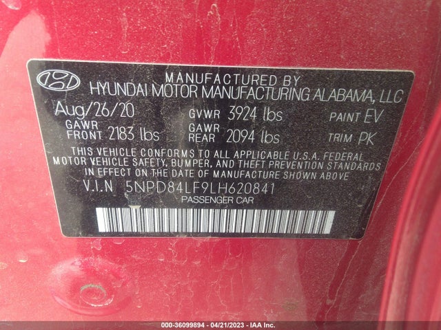 Hyundai ELANTRA SEL 2020 5NPD84LF9LH620841 Image 9