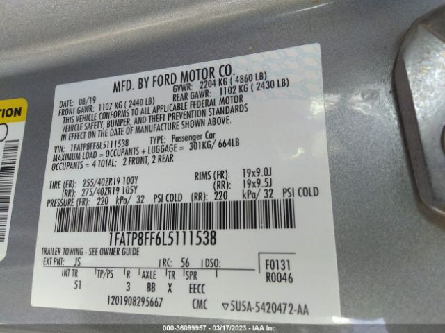 1FATP8FF6L5111538 Ford Mustang Gt Premium