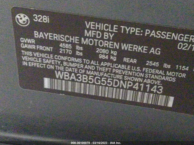2013 BMW 3 SERIES 328I XDRIVE VIN: WBA3B5G55DNP41143