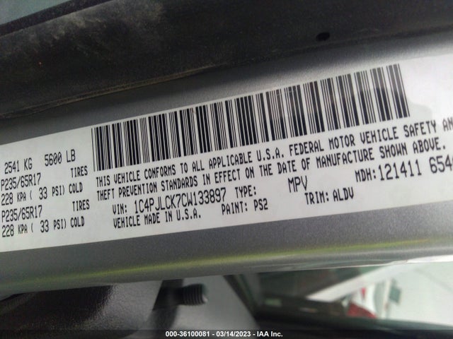 2012 JEEP LIBERTY LIMITED VIN: 1C4PJLCK7CW133897
