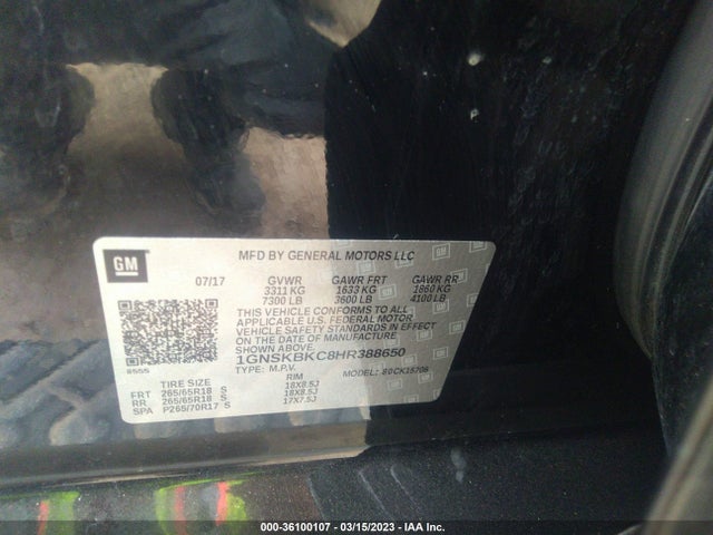 Chevrolet Tahoe Lt 2017 1GNSKBKC8HR388650 Image 10