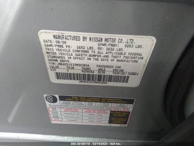 2007 INFINITI M35 VIN: JNKAY01E37M303654