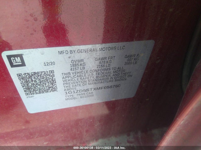Chevrolet MALIBU LT 2021 1G1ZD5STXMF058760 Image 9