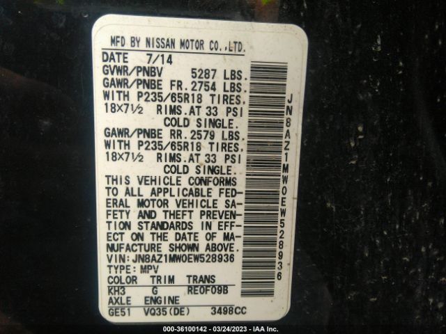 JN8AZ1MW0EW528936 Nissan MURANO SV
