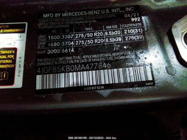 4JGFB5KB0MA477846 Mercedes-Benz GLE 450