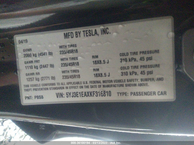 Tesla Model 3 Range 2019 5YJ3E1EAXKF316810 Image 11