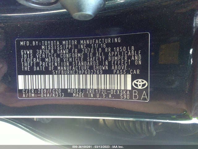 Toyota COROLLA SE 2017 5YFBURHE2HP602269 Image 9