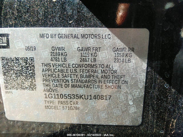 Chevrolet Impala Premier 2019 1G1105S35KU140817 Image 9
