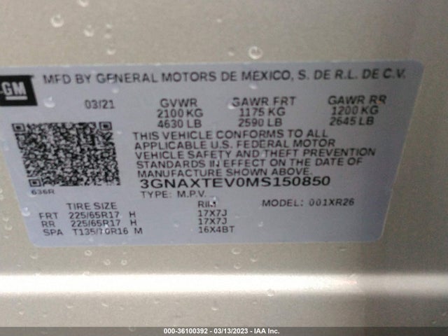 Chevrolet EQUINOX LT 2021 3GNAXTEV0MS150850 Image 9