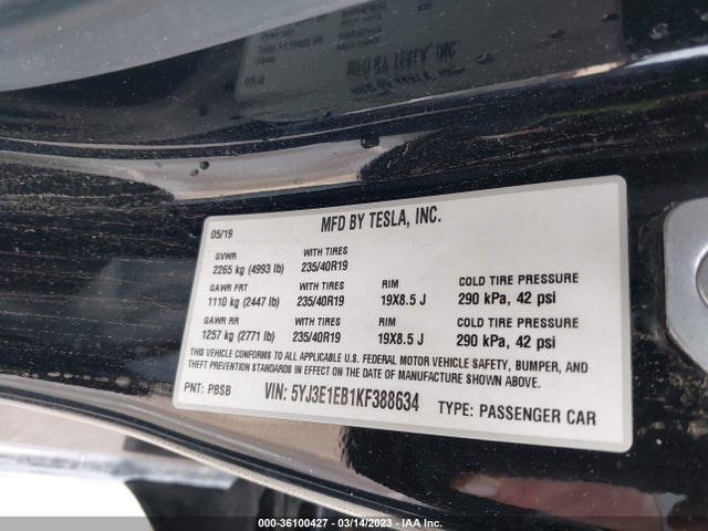 Tesla Model 3 Long Range/performance 2019 5YJ3E1EB1KF388634 Image 10