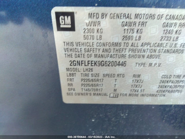 Chevrolet EQUINOX LT 2016 2GNFLFEK9G6200446 Image 11