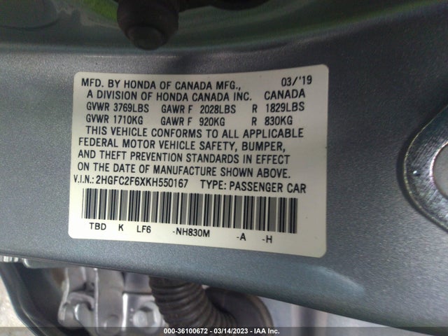Honda Civic Sedan Lx 2019 2HGFC2F6XKH550167 Image 10