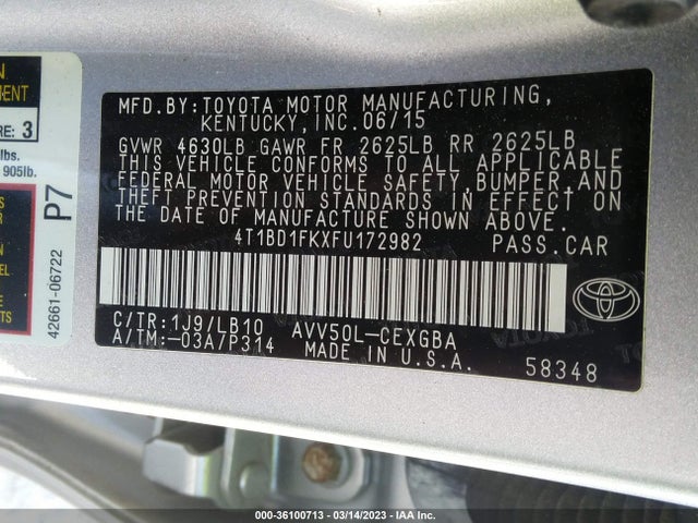 2015 Toyota Camry, VIN: 4T1BD1FKXFU172982