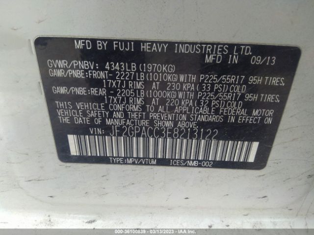 JF2GPACC3E8213122 Subaru Xv Crosstrek Premium