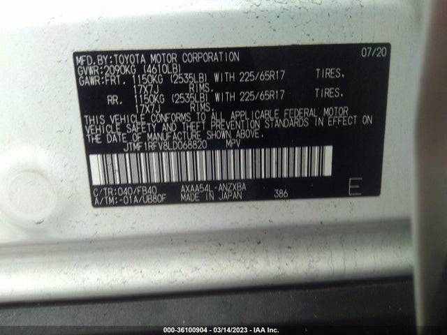 2020 TOYOTA RAV4 LE VIN: JTMF1RFV8LD068820