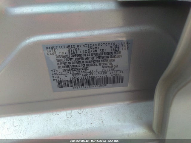 2021 NISSAN SENTRA SV VIN: 3N1AB8CV3MY243532
