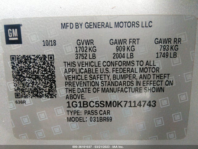 Chevrolet CRUZE LS 2019 1G1BC5SM0K7114743 Image 11