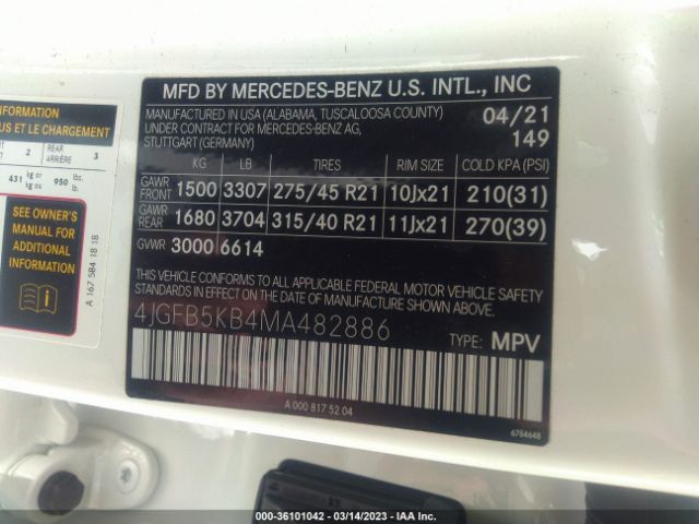 4JGFB5KB4MA482886 Mercedes-Benz Gle Gle 450