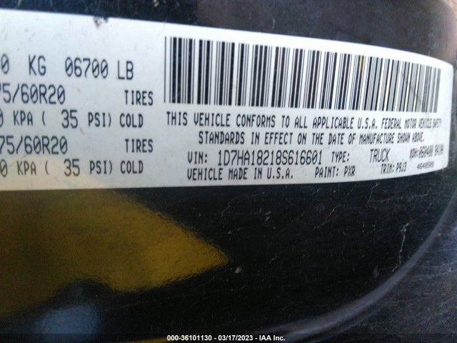 2008 DODGE RAM 1500 SLT VIN: 1D7HA18218S616601