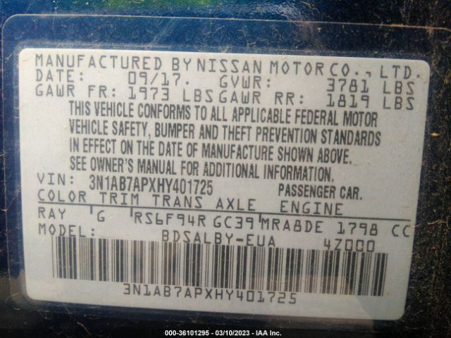 3N1AB7APXHY401725 Nissan SENTRA S