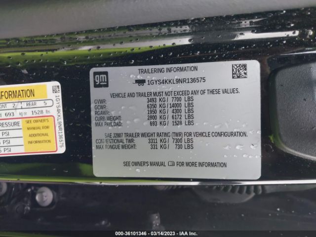 1GYS4KKL9NR136575 Cadillac Escalade Esv Premium Luxury