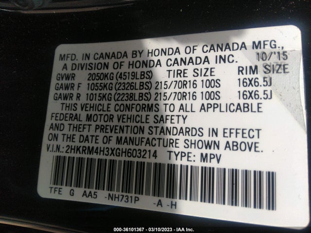 Honda CR-V LX 2016 2HKRM4H3XGH603214 Image 10