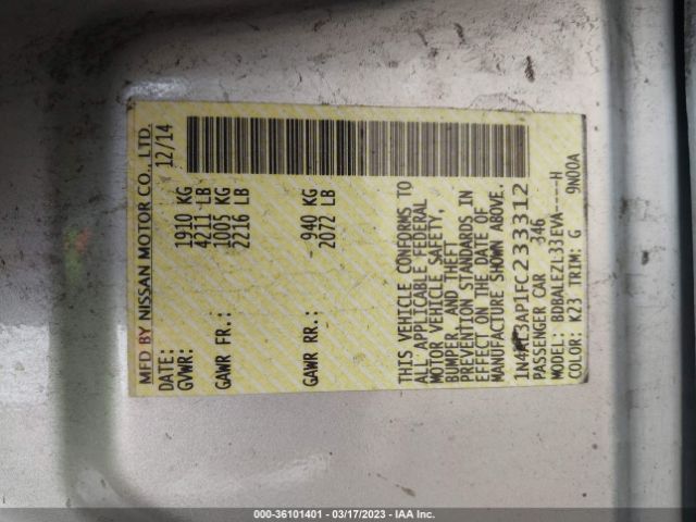 1N4AL3AP1FC233312 Nissan Altima 2.5 S