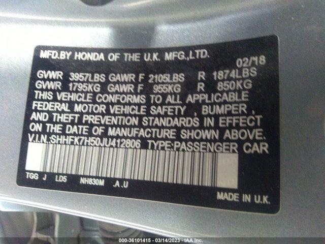 Honda Civic Hatchback Ex 2018 SHHFK7H50JU412806 Image 9