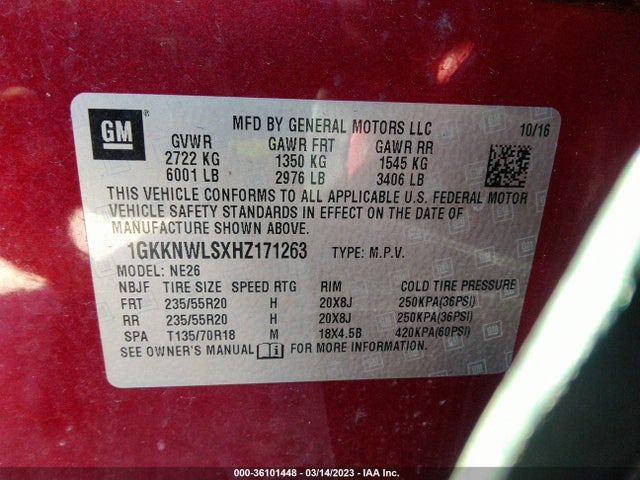 GMC ACADIA SLT 2017 1GKKNWLSXHZ171263 Image 9