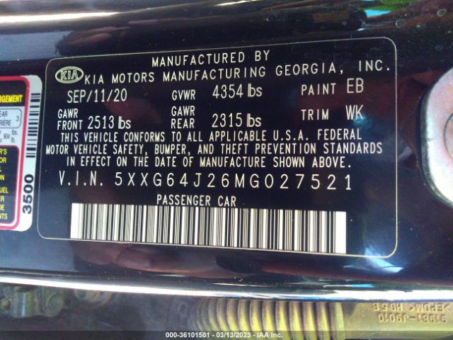 5XXG64J26MG027521 KIA K5 Gt-line