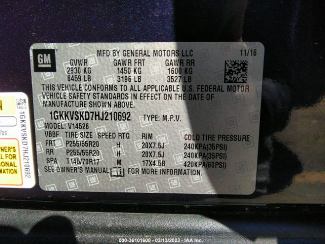 1GKKVSKD7HJ210692 GMC Acadia Limited Limited
