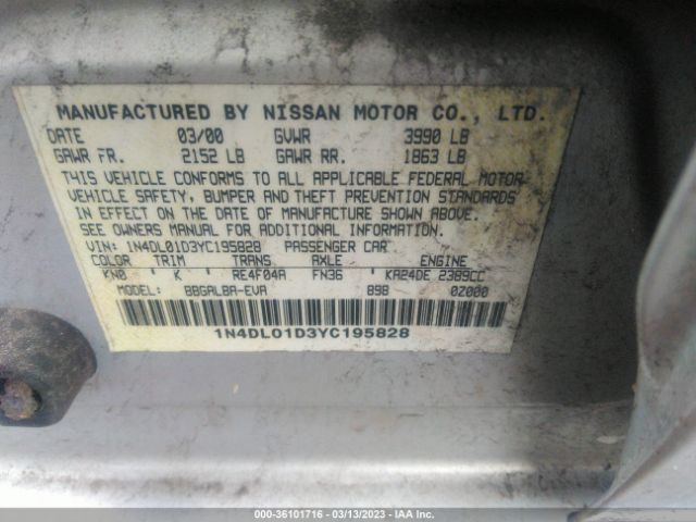 1N4DL01D3YC195828 Nissan Altima Xe/gxe/se/gle