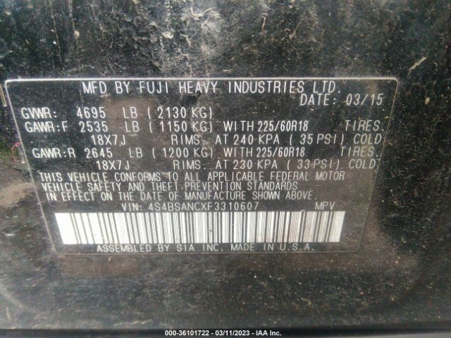 4S4BSANCXF3310607 Subaru Outback 2.5i Limited