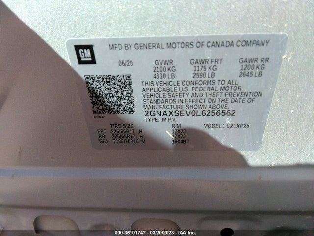 Chevrolet EQUINOX LS 2020 2GNAXSEV0L6256562 Image 10