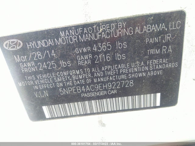 Hyundai SONATA GLS 2014 5NPEB4AC9EH922728 Image 10