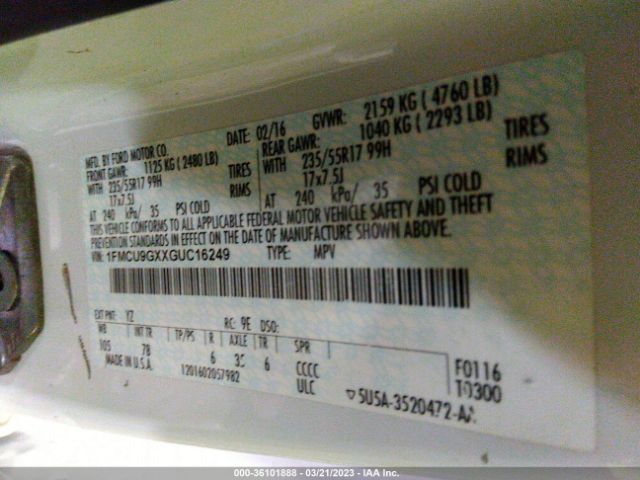 1FMCU9GXXGUC16249 Ford ESCAPE SE